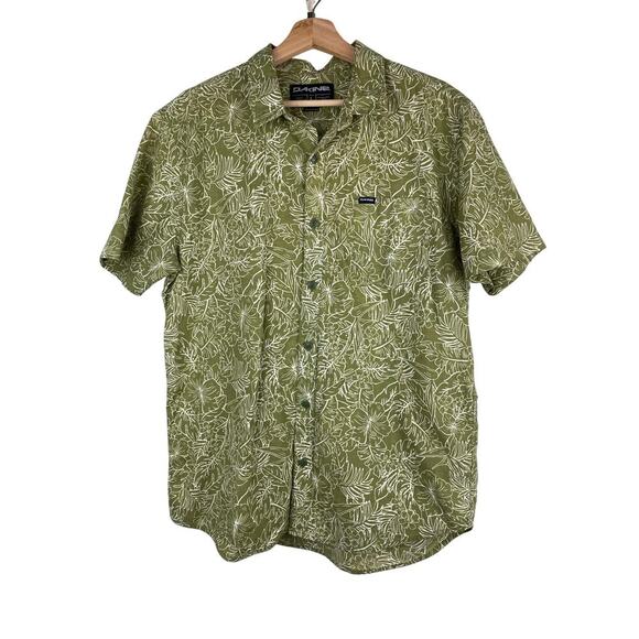 Dakine Men's L Green Hawaiian Tropical Floral Short Sleeve Button Up Shirt - Picture 1 of 6